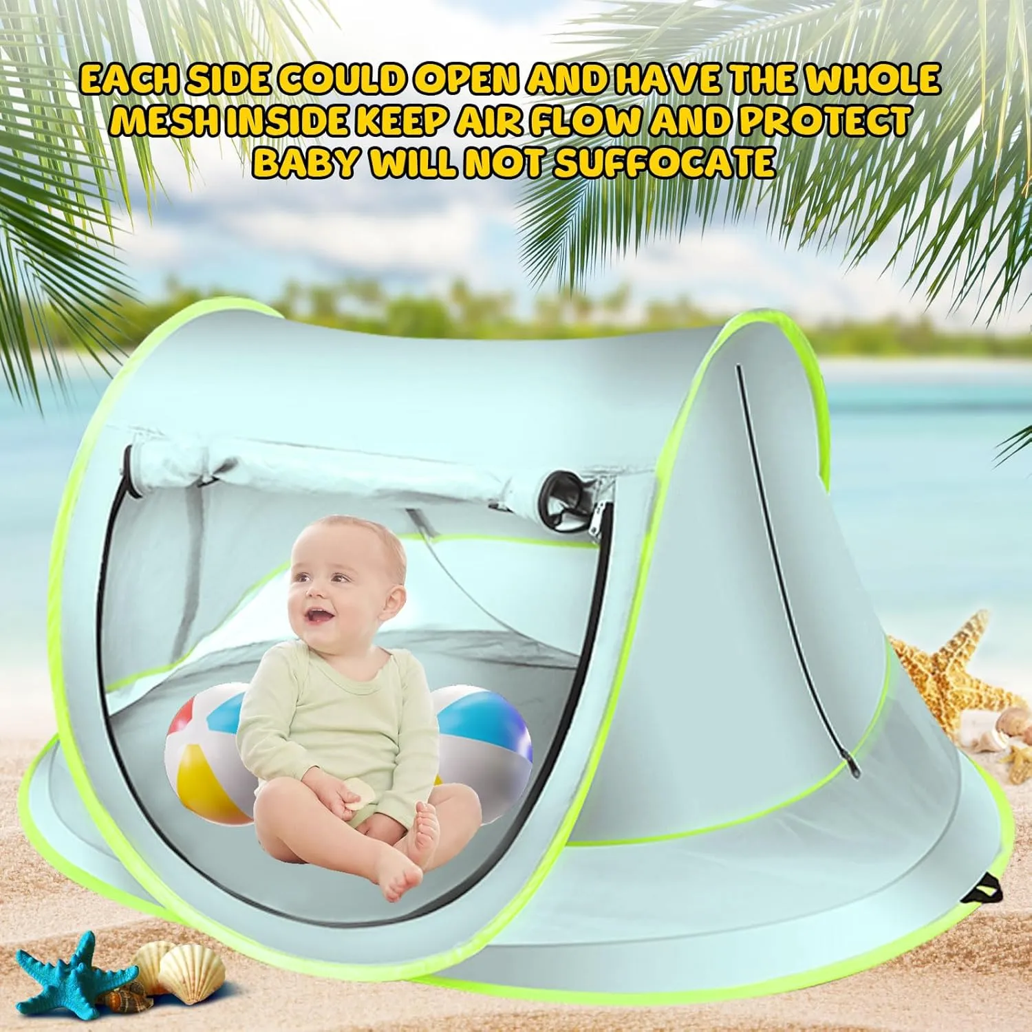 Baby Beach Tent, Large Pop Up Beach Tent, Portable Baby Travel Tent, Indoor Baby Play Tent, Lightweight & Easy Setup Beach Shade Canopy, UPF 50  U.V Protection Sun Shelters (Blue, General)