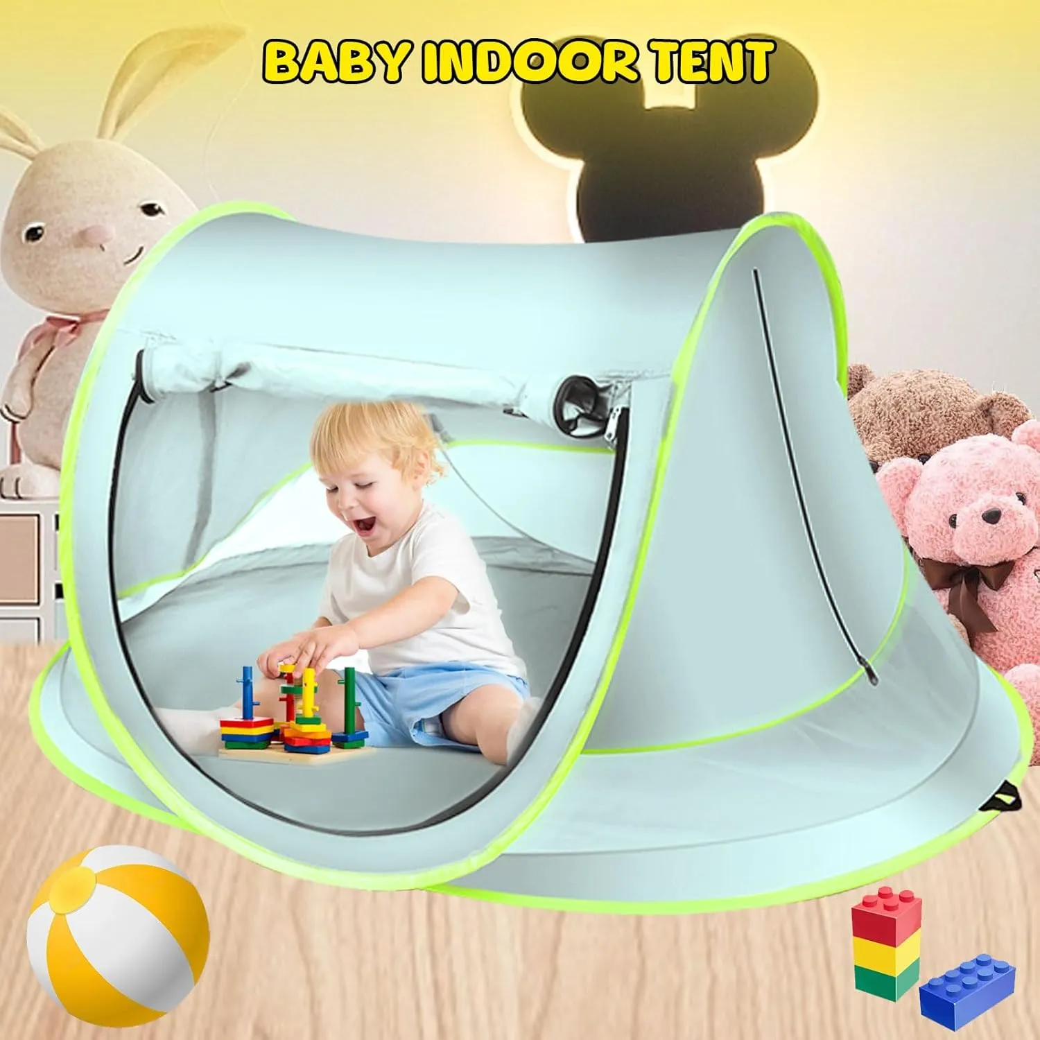 Baby Beach Tent, Large Pop Up Beach Tent, Portable Baby Travel Tent, Indoor Baby Play Tent, Lightweight & Easy Setup Beach Shade Canopy, UPF 50  U.V Protection Sun Shelters (Blue, General)