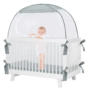 Baby Crib Tent, Pop Up Crib Canopy to Keep Baby from Climbing Out, Safety Crib Net Mosquitoes Net with See-Through Mesh, Fits Most Standard Cribs
