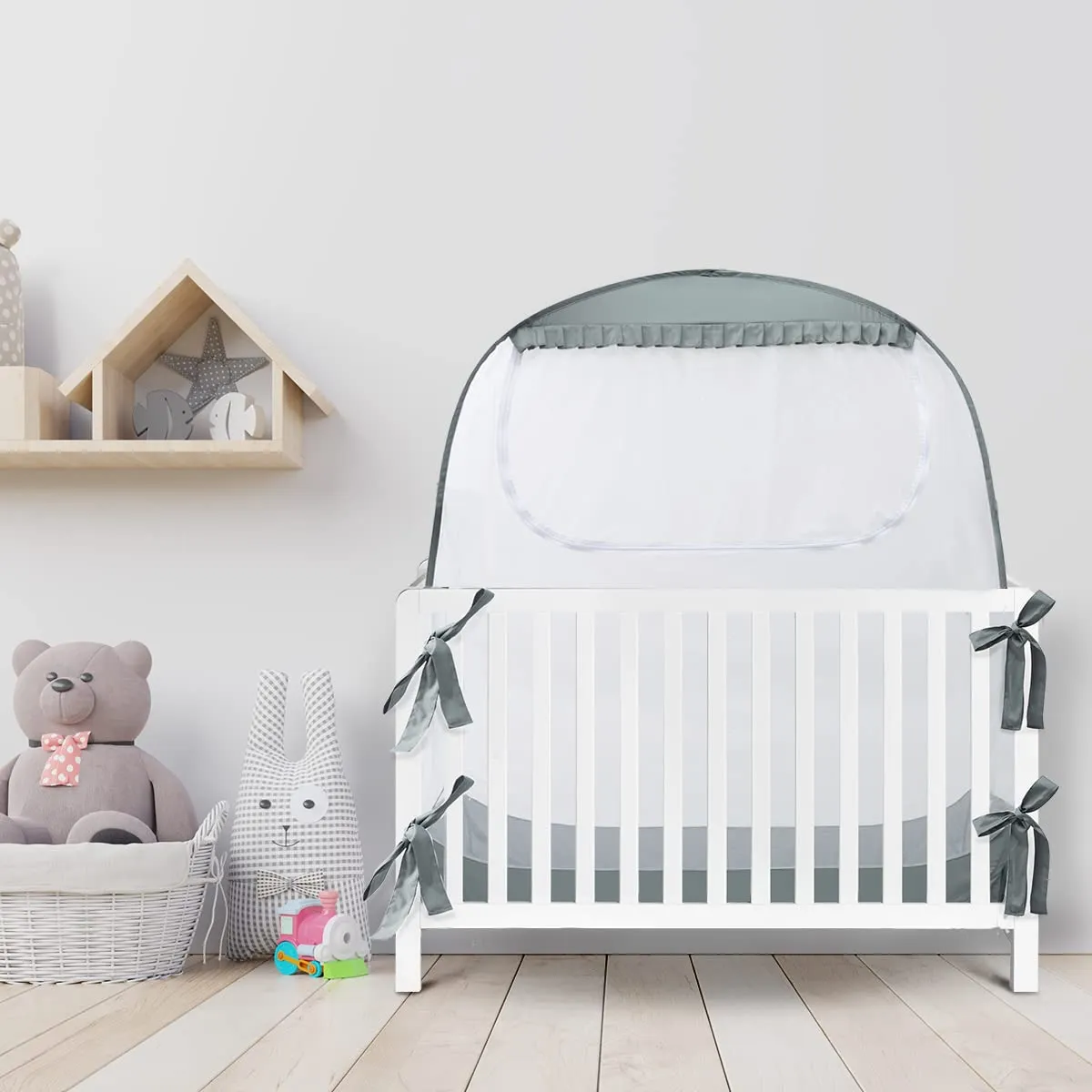 Baby Crib Tent, Pop Up Crib Canopy to Keep Baby from Climbing Out, Safety Crib Net Mosquitoes Net with See-Through Mesh, Fits Most Standard Cribs