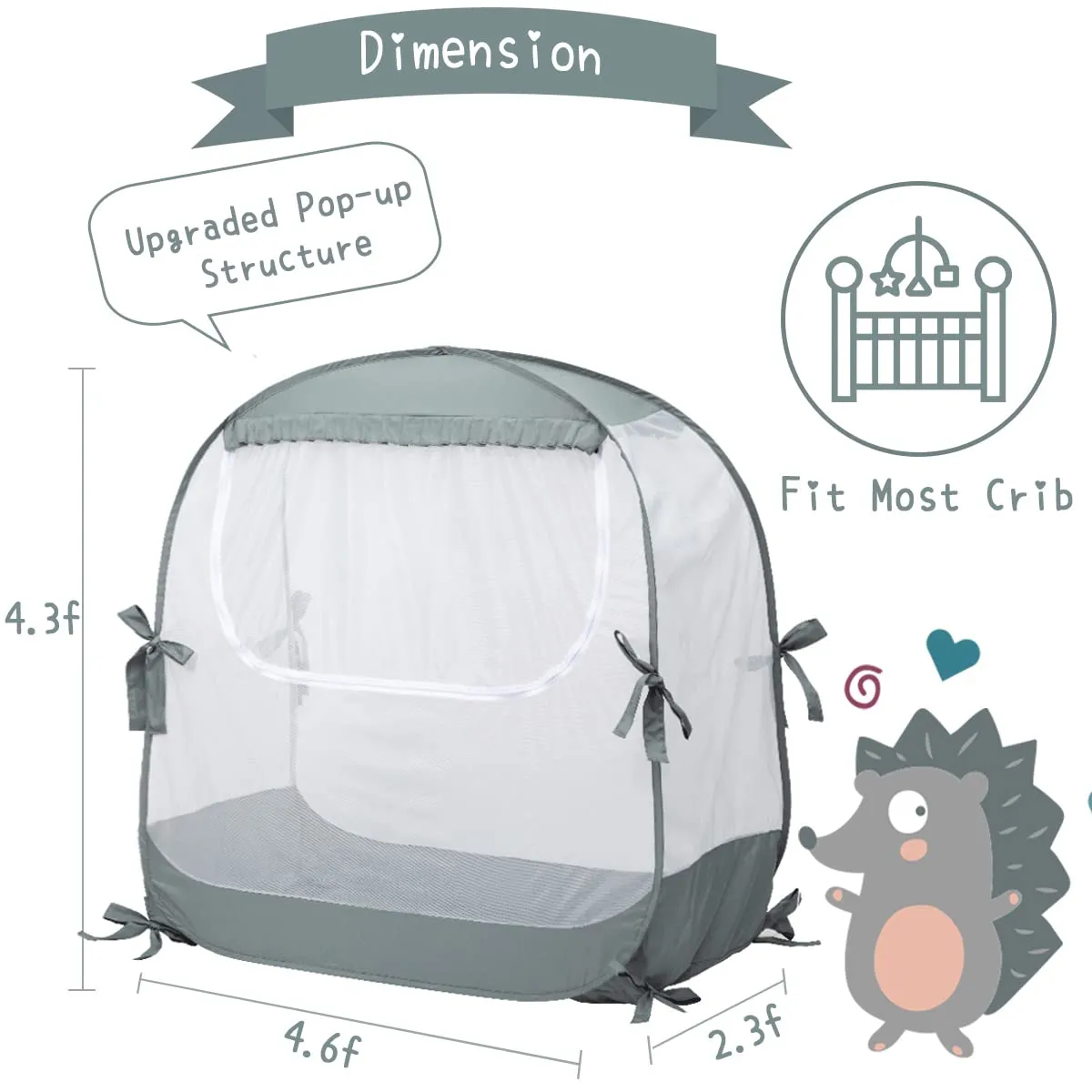 Baby Crib Tent, Pop Up Crib Canopy to Keep Baby from Climbing Out, Safety Crib Net Mosquitoes Net with See-Through Mesh, Fits Most Standard Cribs