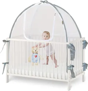 Baby Crib Tent Safety Net, Durable Strong Self-Locking Zippers, Protects from Climbing Out and, Insects, Mosquitoes, Installs with Rods (Crib 52.25" - 28.25")