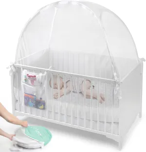 Baby Crib Tent to Keep Baby from Climbing Out - Safe and Breathable, Transparent White - Locking Zipper - See Through Mesh Crib Net - Pop-Up Crib Tent - Premium Toddler Crib Canopy