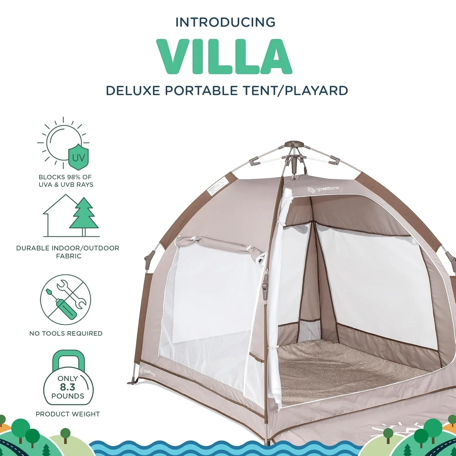 Baby Delight Go with Me Villa Portable Tent and Playard | Kids Tent and Playhouse | Indoor and Outdoor | Sandstone