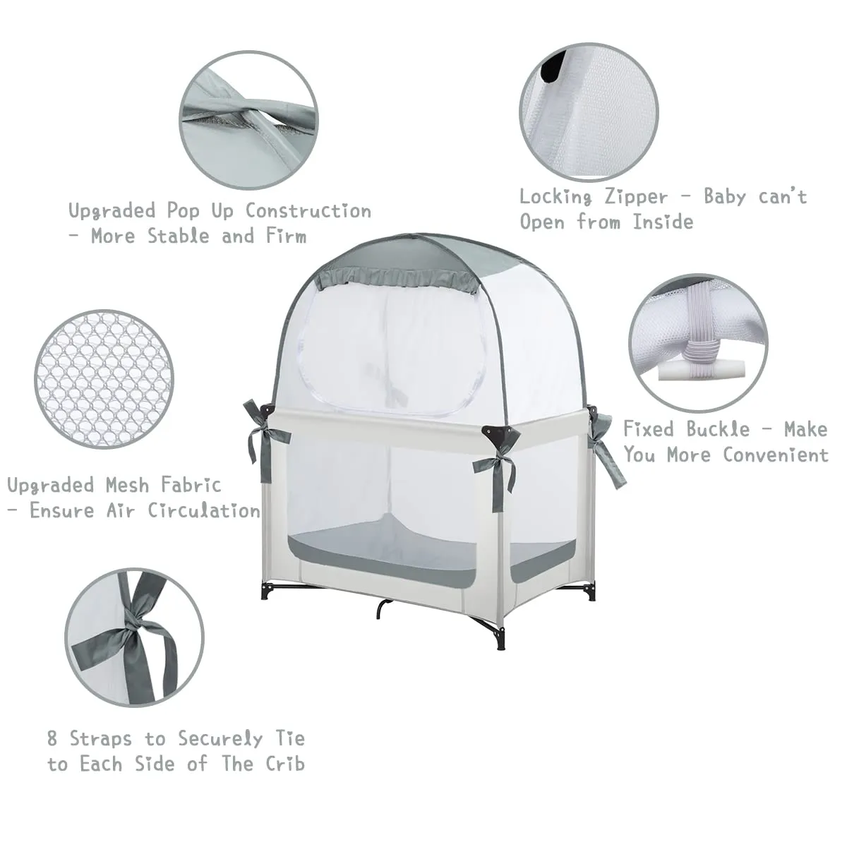 Baby Pack N Play Tent, Safety Tent to Keep Baby from Climbing Out, Baby Crib Canopy for Pack N Play, Mini Cribs & Playpens, Pop Up Design & See-Through Mesh
