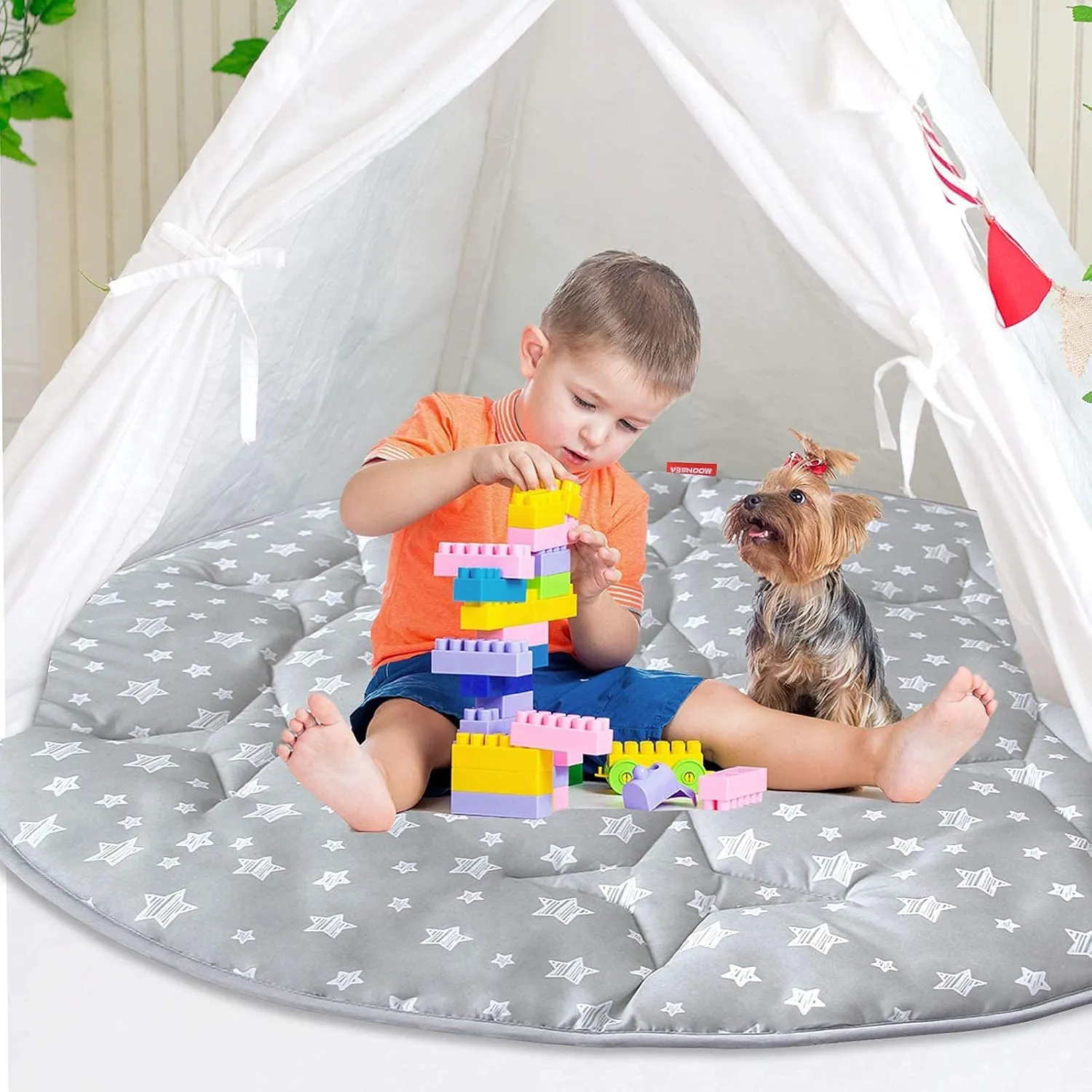 Baby Play Mat, Pop Up Play Tent Mat, Kids Padded Floor Mat Round, Anti Slip Kids Play Tents Indoor Playhouses Mat, 40"x40" Round Area Rug, Pop Up Toddlers Play Pad