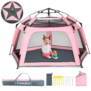 Baby Playpen Pop-up Tent - Outdoor & Indoor Play Tent for Beach with Canopy Travel Bag Portable Play Yard for Babies & Toddlers (Pink)