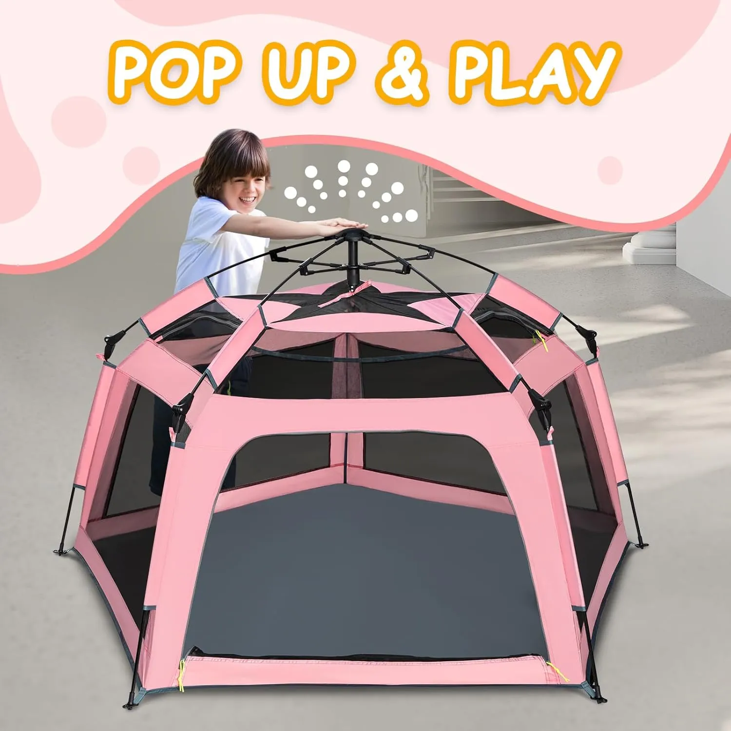 Baby Playpen Pop-up Tent - Outdoor & Indoor Play Tent for Beach with Canopy Travel Bag Portable Play Yard for Babies & Toddlers (Pink)