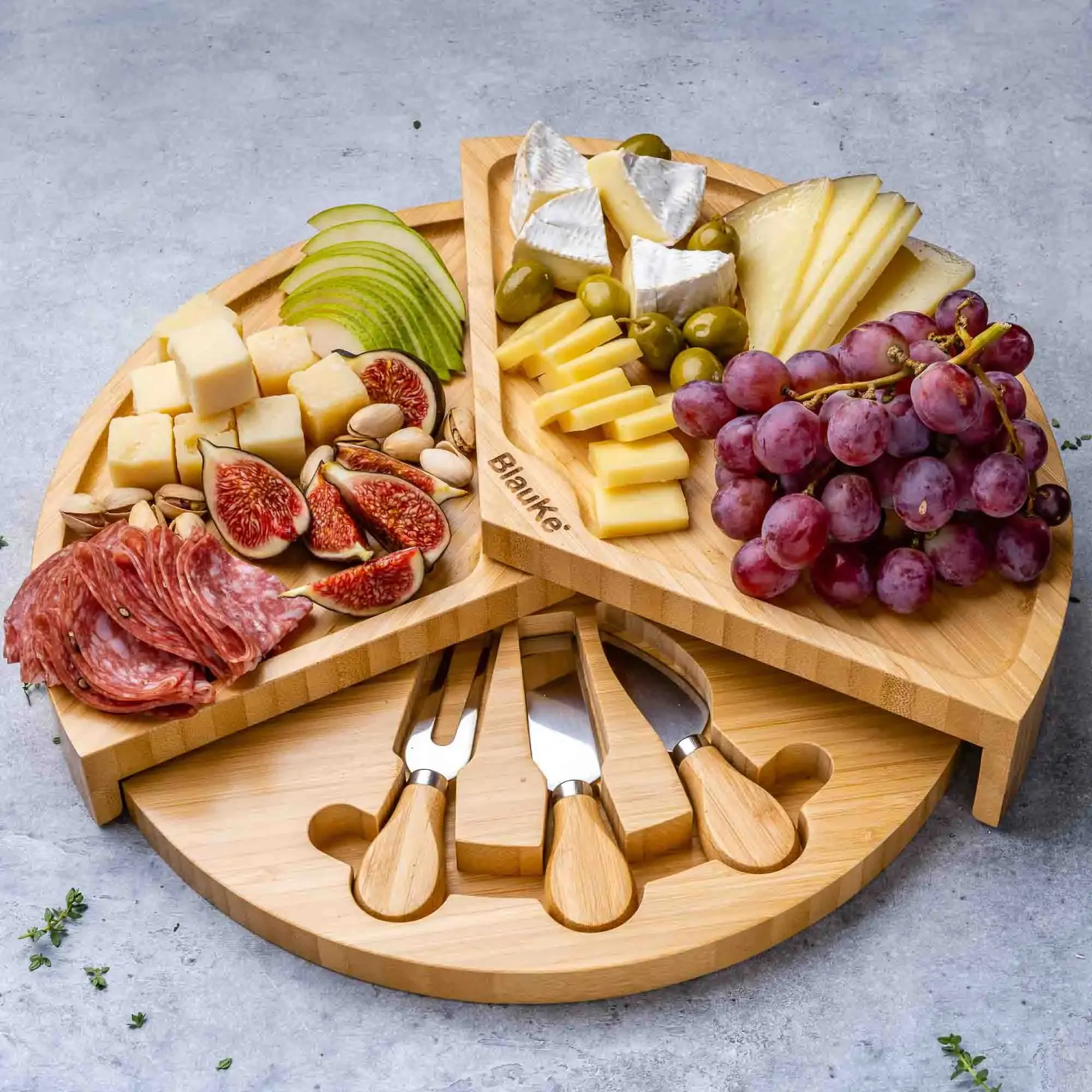 Bamboo Charcuterie Board with Knife Set - 14.5-Inch Swivel Design for Elegant Entertaining