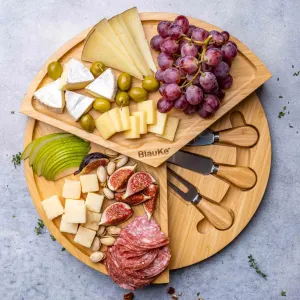 Bamboo Charcuterie Board with Knife Set - 14.5-Inch Swivel Design for Elegant Entertaining