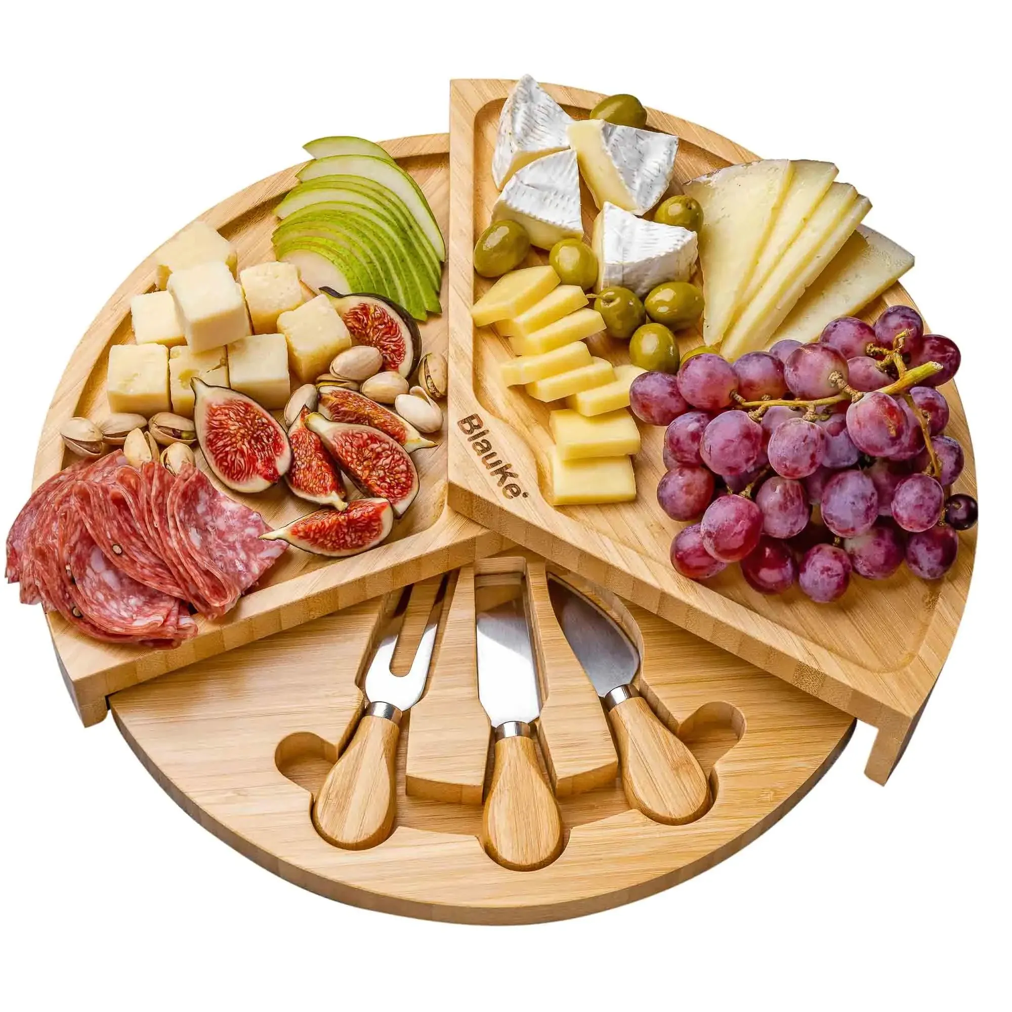 Bamboo Charcuterie Board with Knife Set - 14.5-Inch Swivel Design for Elegant Entertaining
