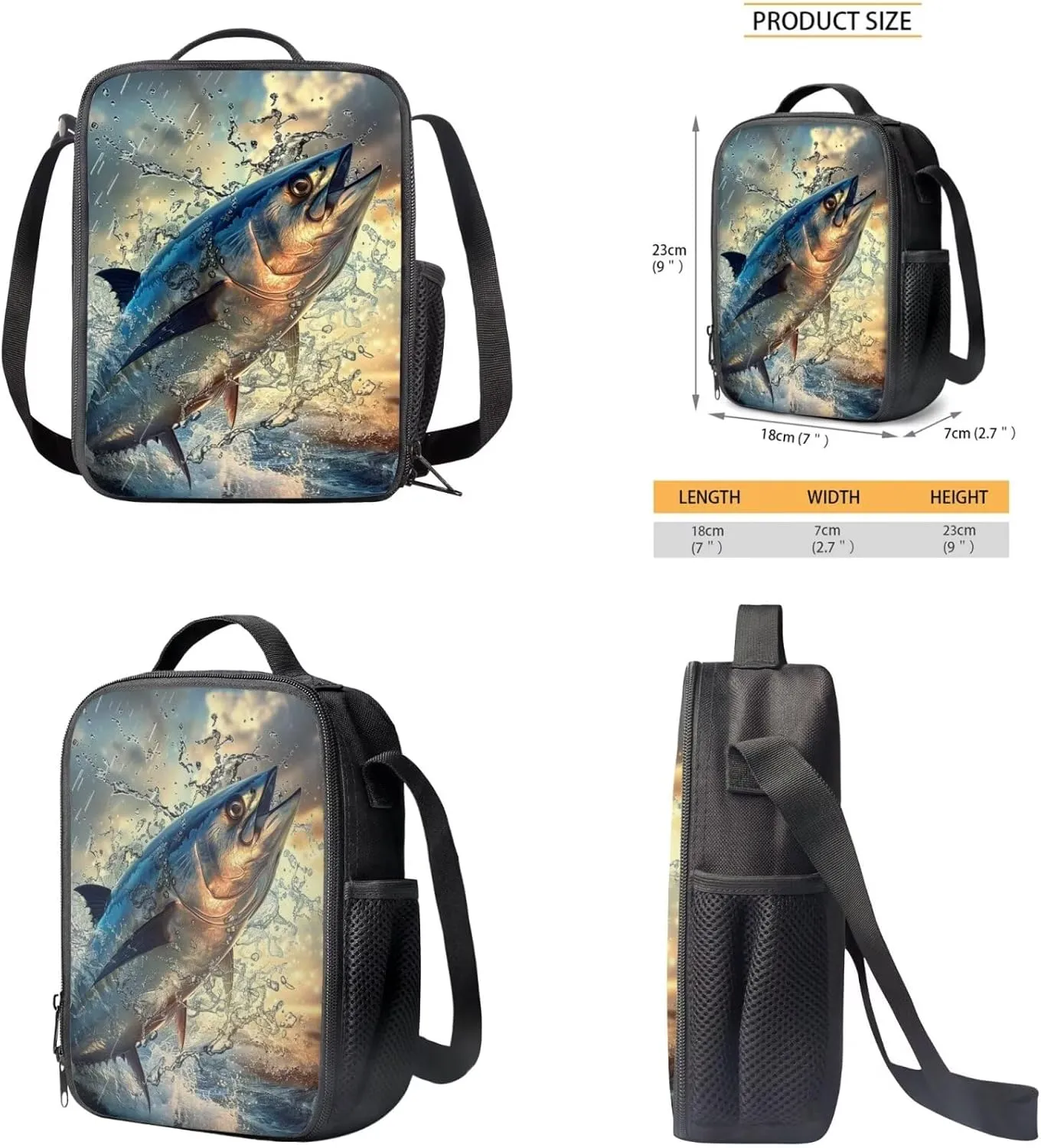 Bassfish Backpack for Boys Kids Backpack with Lunch Box and Zipper Pencil Pouch 3 Pcs Set 15" Large Capacity Bookbag with Front Pocket for School Lightweight School Bag for Kindergarten Boy