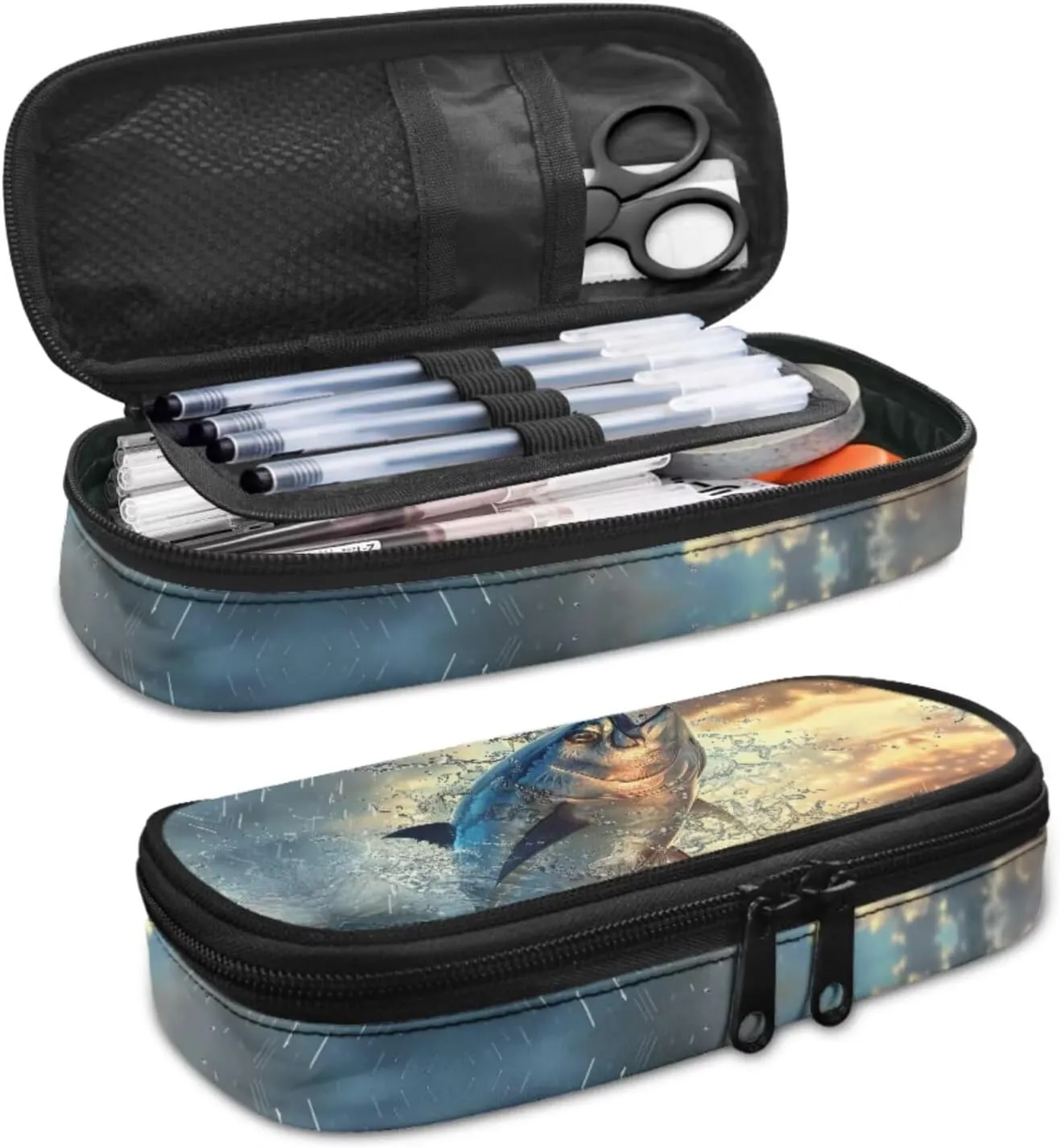 Bassfish Backpack for Boys Kids Backpack with Lunch Box and Zipper Pencil Pouch 3 Pcs Set 15" Large Capacity Bookbag with Front Pocket for School Lightweight School Bag for Kindergarten Boy