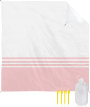 Beach Blanket Pink White Stripes Sandproof Waterproof Beach Mat Modern Geometry Quick Drying Beach Essentials for Vacation Lightweight Oversized Picnic Blanket with 4 Stakes & Corner Pockets 118"x108"
