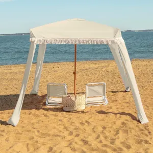 Beach Cabana with Fringe - 6x6 Ft. Boho Beach Canopy Umbrella Tent, Portable Umbrellas for Sand with Carry Bag & Sandbag Pockets, Instant Sun Shade Canopy Tent for Beaches & Backyards