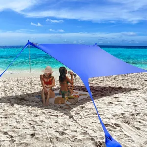 Beach Canopy, Pop Up Beach Tent Sun Shelter UPF50  w/Sand Shovel, Outdoor Canopy Sun Shade for Camping Trips, Fishing, Lawn, Picnics, Ground Pegs, Windproof Poles & Ropes, Storage Bag