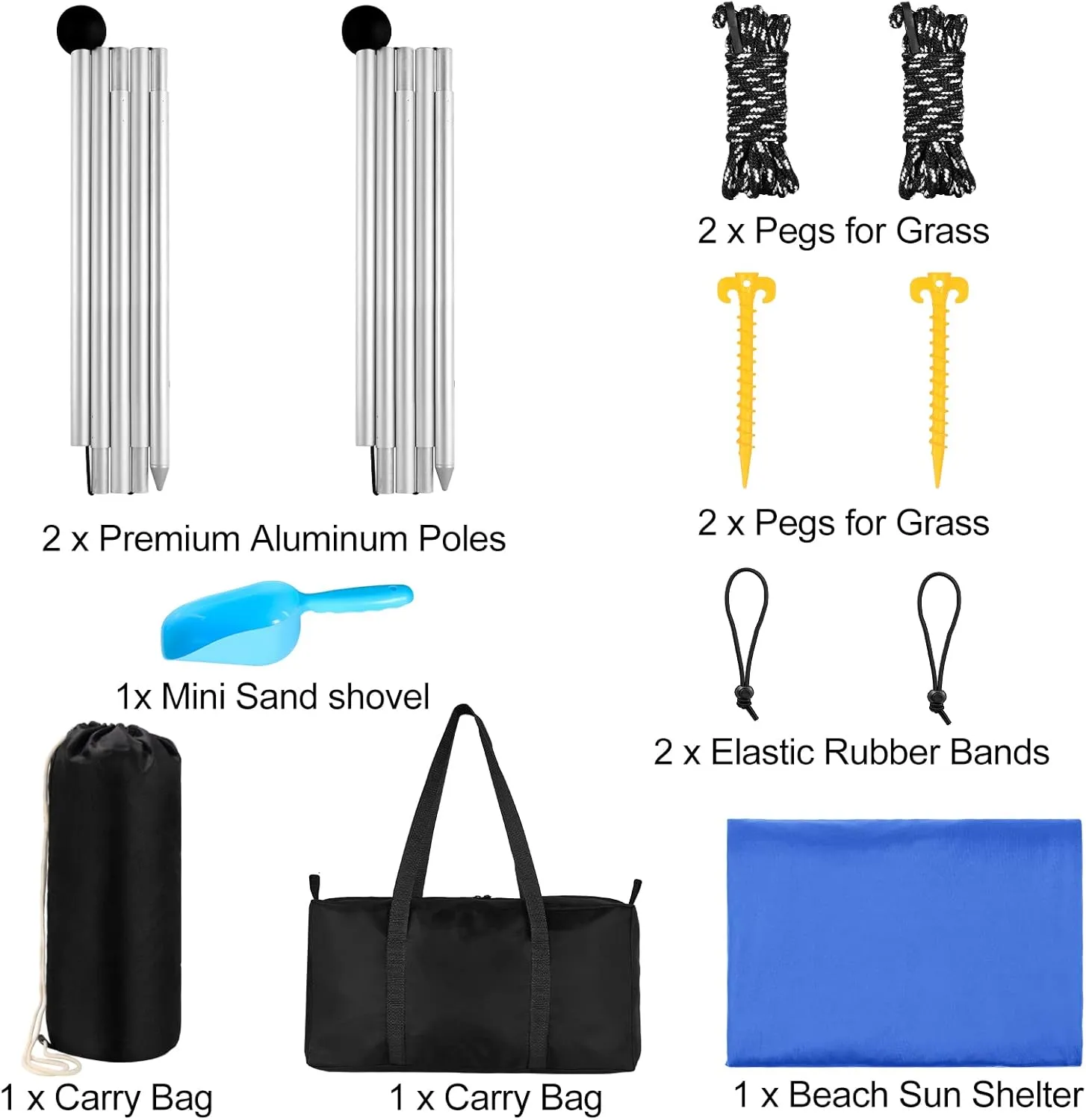Beach Canopy, Pop Up Beach Tent Sun Shelter UPF50  w/Sand Shovel, Outdoor Canopy Sun Shade for Camping Trips, Fishing, Lawn, Picnics, Ground Pegs, Windproof Poles & Ropes, Storage Bag