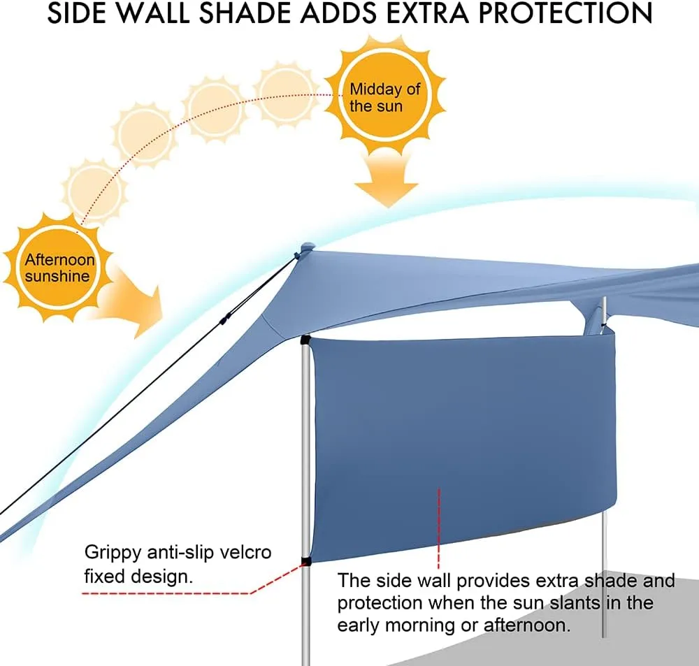 Beach Canopy Tent Shade with Sidewalls 10x10FT, 6.6FT Tall, UPF50  Sun Shelter, Windproof & Water Resistant, Includes Guylines Sand Shovel Stability Poles, Easy Up for Beach Outdoor Camping Backyard