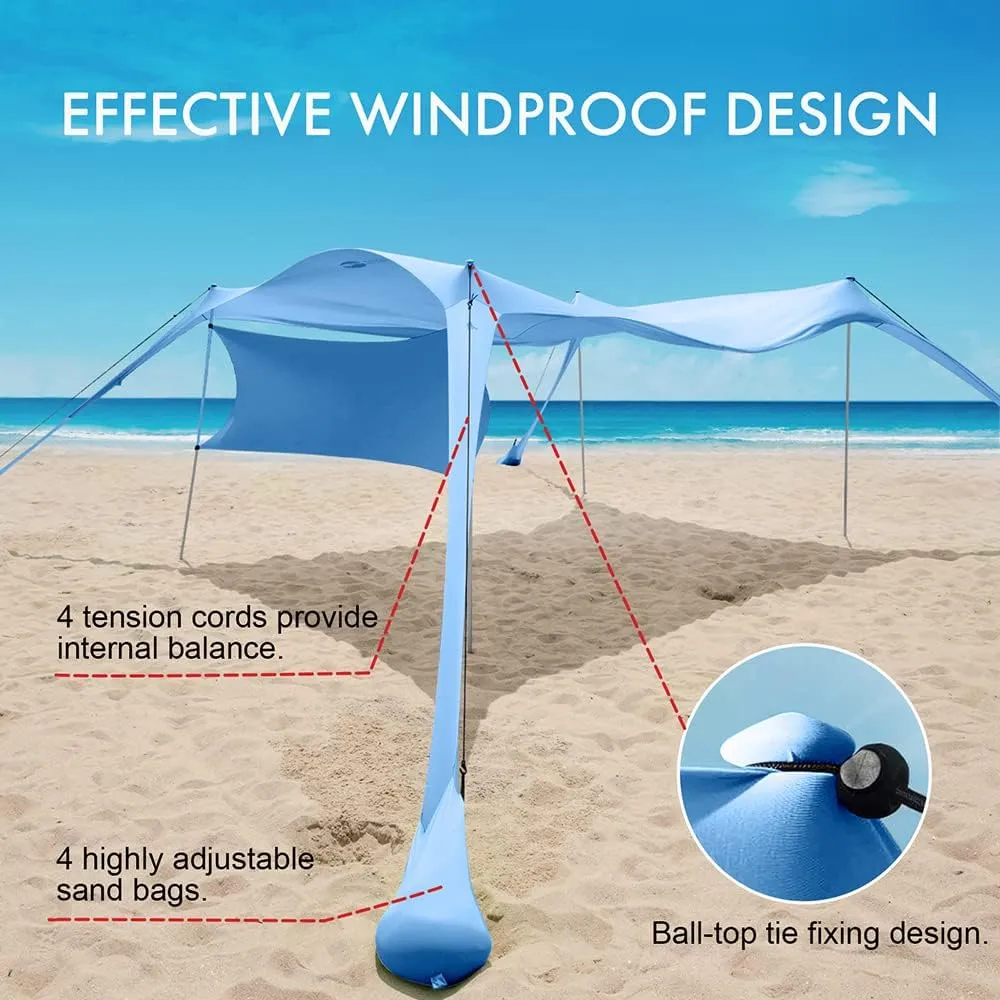 Beach Canopy Tent Shade with Sidewalls 10x10FT, 6.6FT Tall, UPF50  Sun Shelter, Windproof & Water Resistant, Includes Guylines Sand Shovel Stability Poles, Easy Up for Beach Outdoor Camping Backyard