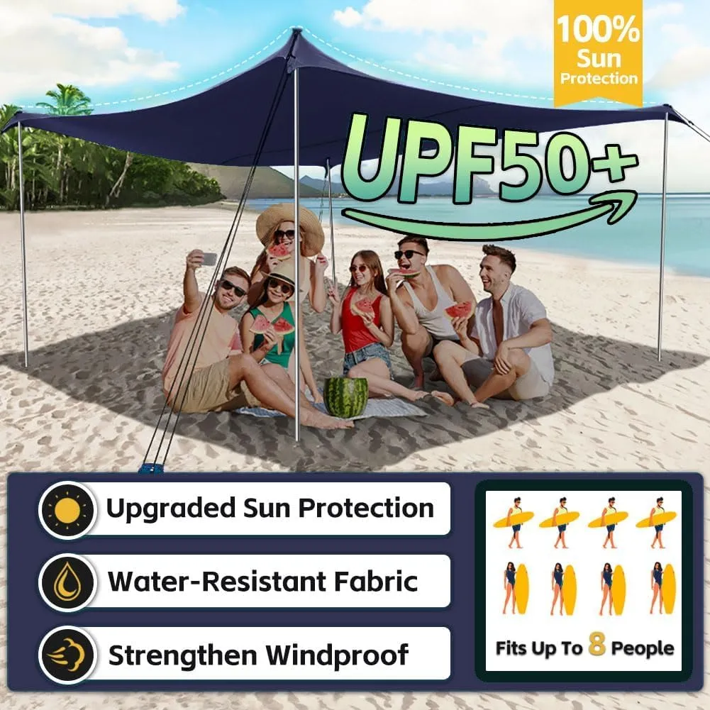 Beach Shade Tent, Portable Easy Pop Up Beach Canopy, UPF50  Sun Protection Shelter, Windproof & Water Resistant, Perfect for Family