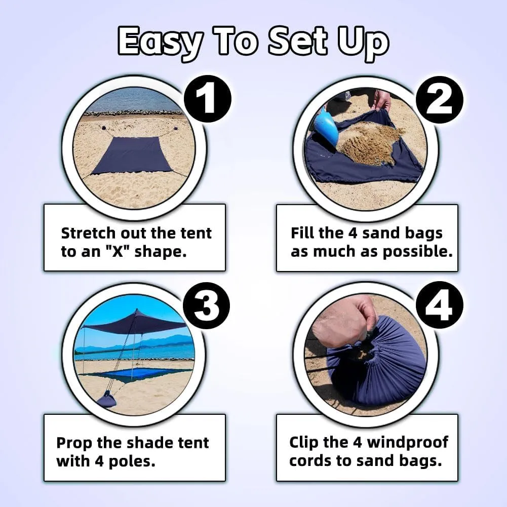 Beach Shade Tent, Portable Easy Pop Up Beach Canopy, UPF50  Sun Protection Shelter, Windproof & Water Resistant, Perfect for Family