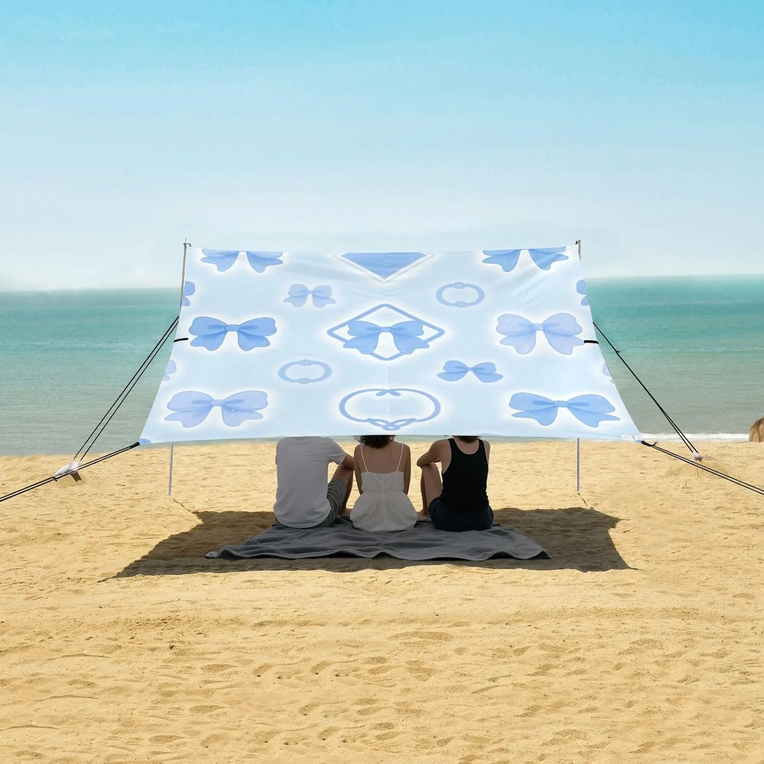 Beach Shade Tent with UPF50  UV Protection,Blue Bows Pattern Lightweight Camping Sun Shelter for Outdoor,Camping Trips, Fishing, Backyard,Picnics,Easy Set Up and Carry 9x10.5 FT