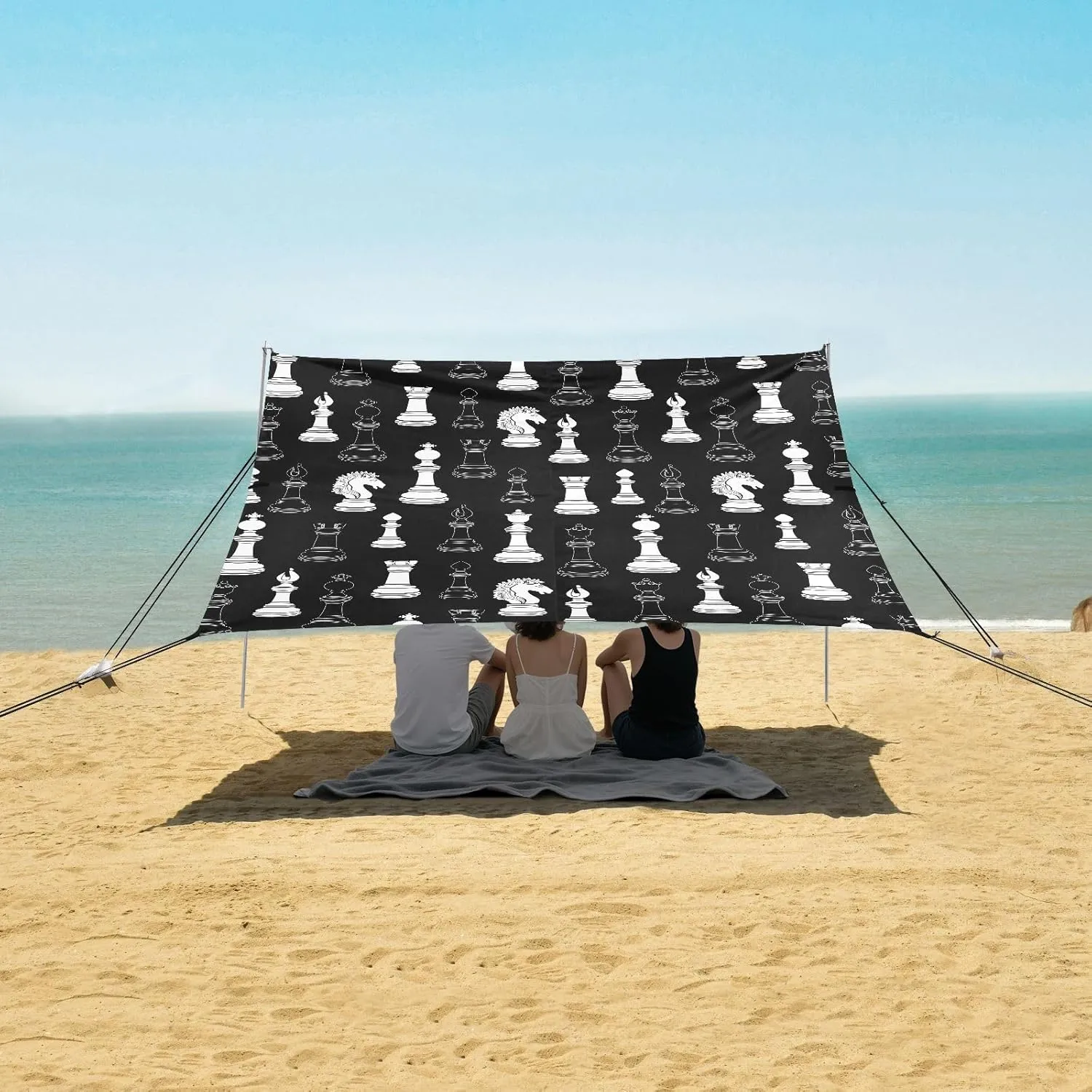 Beach Shade Tent with UPF50  UV Protection,Chess Pieces Seamless Pattern Lightweight Camping Sun Shelter for Outdoor,Camping Trips, Fishing, Backyard,Picnics,Easy Set Up and Carry 9x10.5 FT