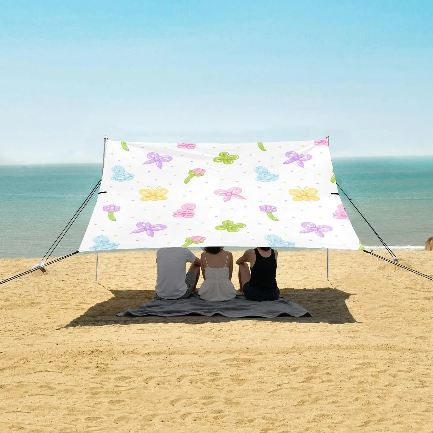 Beach Shade Tent with UPF50  UV Protection,Colorfull Balloons Rabbits Flowers Lightweight Camping Sun Shelter for Outdoor,Camping Trips, Fishing, Backyard,Picnics,Easy Set Up and Carry 9x10.5 FT