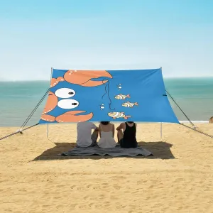 Beach Shade Tent with UPF50  UV Protection,Cute Fishing Crab Lightweight Camping Sun Shelter for Outdoor,Camping Trips, Fishing, Backyard,Picnics,Easy Set Up and Carry 9x10.5 FT