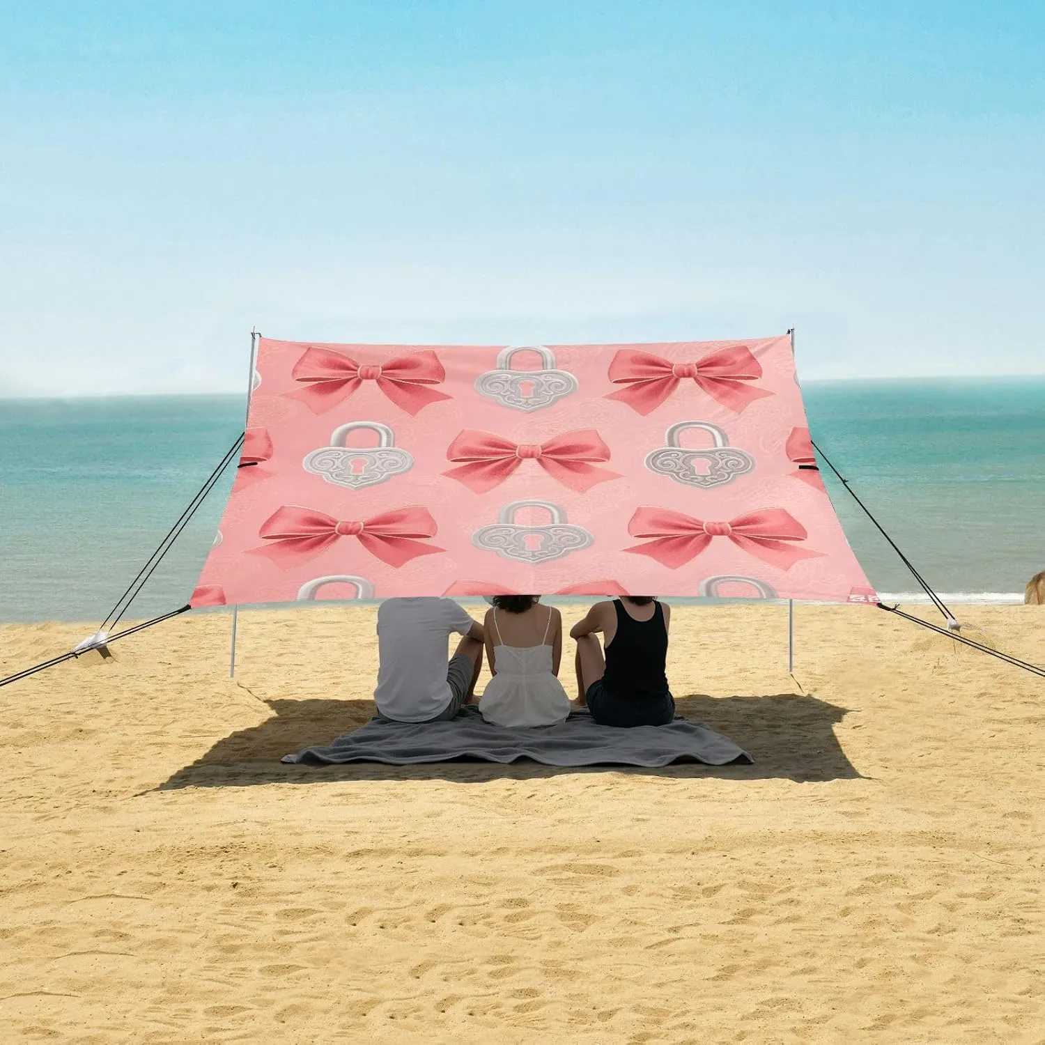 Beach Shade Tent with UPF50  UV Protection,Pink Bows Chinese Elements Lightweight Camping Sun Shelter for Outdoor,Camping Trips, Fishing, Backyard,Picnics,Easy Set Up and Carry 9x10.5 FT