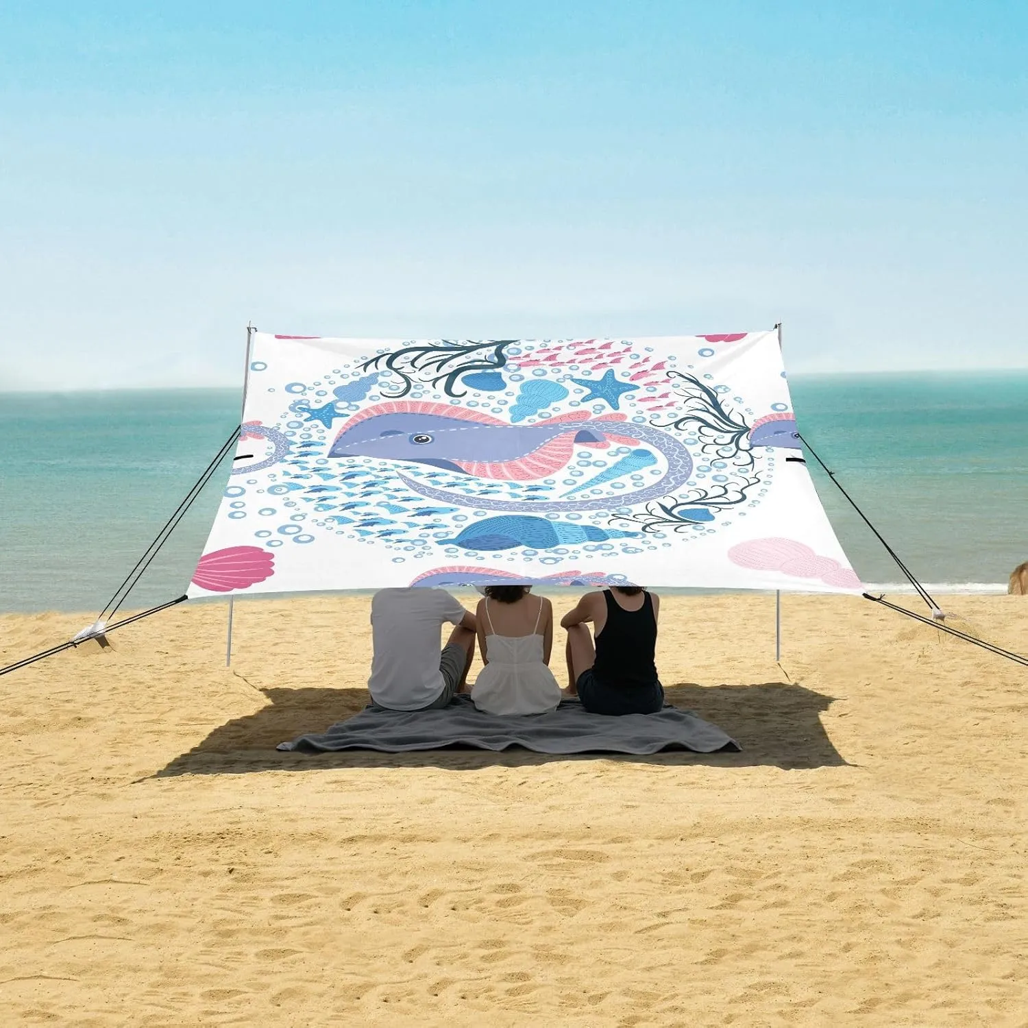 Beach Shade Tent with UPF50  UV Protection,Swimming Sea Manta Ray Lightweight Camping Sun Shelter for Outdoor,Camping Trips, Fishing, Backyard,Picnics,Easy Set Up and Carry 9x10.5 FT