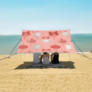 Beach Shade Tent with UPF50  UV Protection,Traditional Chinese Elements Bows Lightweight Camping Sun Shelter for Outdoor,Camping Trips, Fishing, Backyard,Picnics,Easy Set Up and Carry 9x10.5 FT