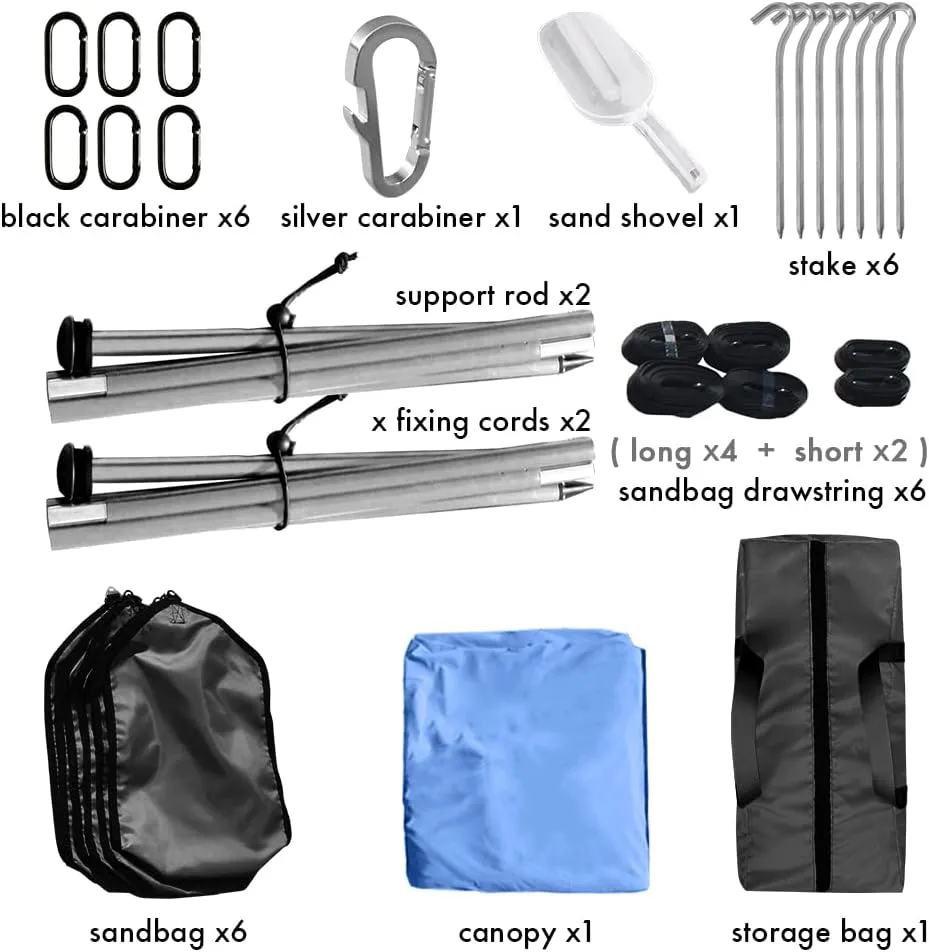 Beach Shade Windproof Design, Sun Shelter UPF50  Portable Family Tent with 6 Sandbags Anchors 10x10 FT 2 Pole Pop Up Outdoor Shelter for Beach, Camping, Fishing, Backyard and Picnics