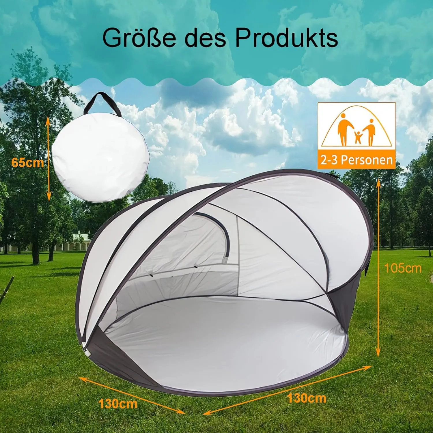 Beach Shelter, 1-3 Person Automatic Instant Pop Up Beach Tent, UV Protection 50  Sunshade Portable Extra Light Pop Up Tent for Garden, Fishing, Picnic