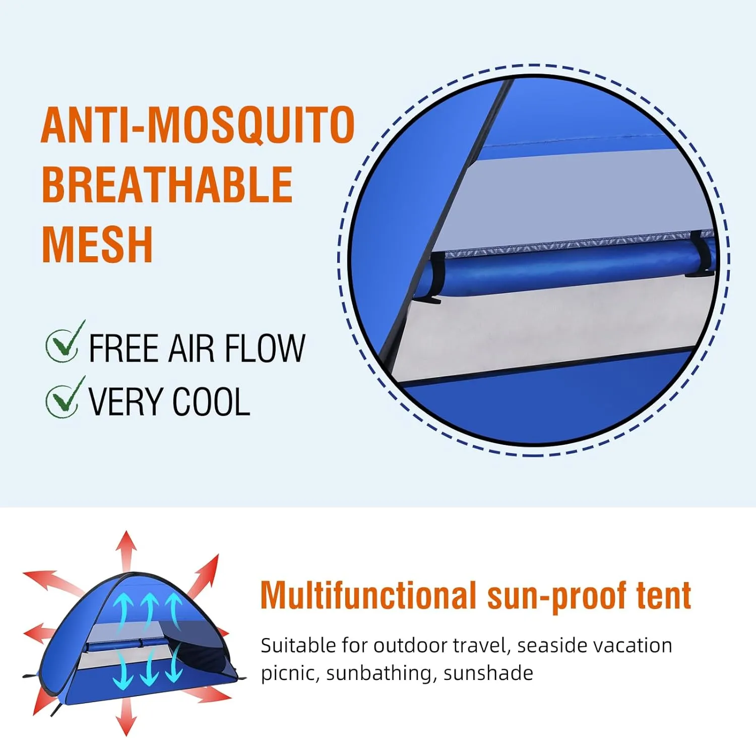 Beach Sun Shelters, Instant Sun Shade Canopy Head PopUp Canopy Automatic Shade Tent for Camping, Portable Windproof Waterproof with Mobile Phone Stand with Tent Nails, with Breathable Mesh, 70cm