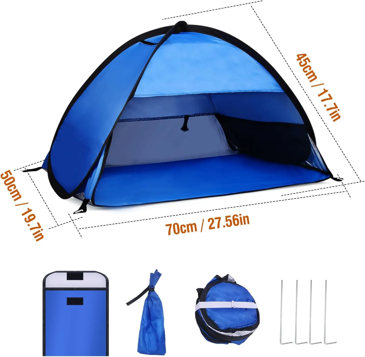 Beach Sun Shelters, Instant Sun Shade Canopy Head PopUp Canopy Automatic Shade Tent for Camping, Portable Windproof Waterproof with Mobile Phone Stand with Tent Nails, with Breathable Mesh, 70cm