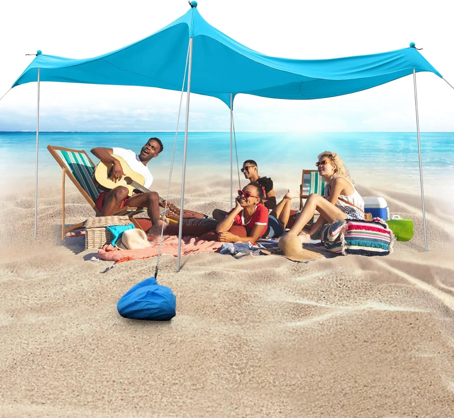 Beach Tent Beach Canopy, 10×10FT with 4 Aluminum Poles Beach Shade - with UPF50  UV Protection, Sandbags, Sand Shovels, Stakes Sun Shelter for Beach, Fishing, Backyard Fun, Camping