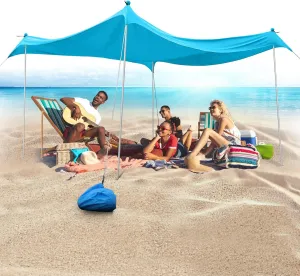Beach Tent Beach Canopy, 10×10FT with 4 Aluminum Poles Beach Shade - with UPF50  UV Protection, Sandbags, Sand Shovels, Stakes Sun Shelter for Beach, Fishing, Backyard Fun, Camping