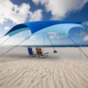 Beach Tent, Camping Sun Shelter 22 x 11ft, with Large Beach Mat, 6 Sandbags, UPF50 , Includes 2 Sand Shovel, 6 Ground Stakes & 2 Stability Poles. Suitable for Beach, Grass, Camping, Backyard Fun