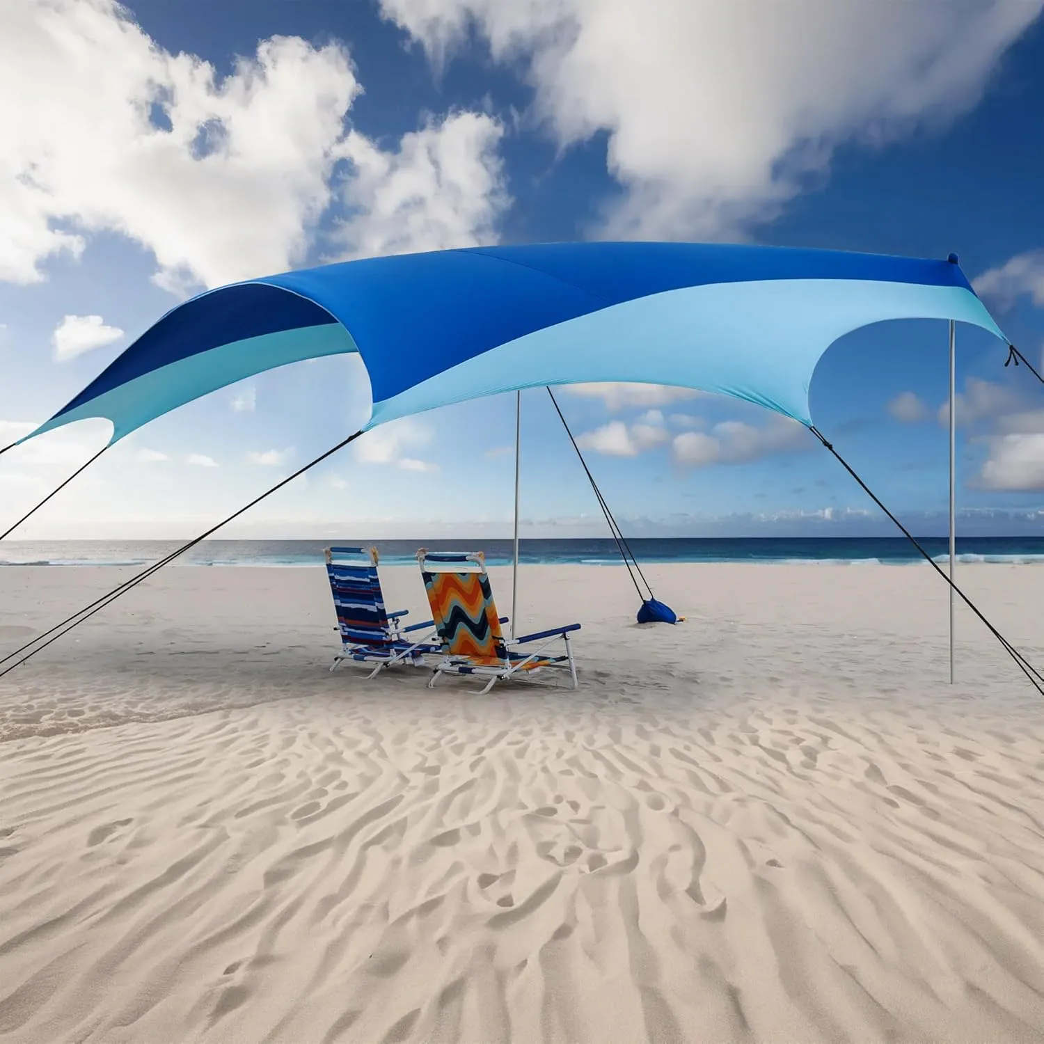 Beach Tent, Camping Sun Shelter 22 x 11ft, with Large Beach Mat, 6 Sandbags, UPF50 , Includes 2 Sand Shovel, 6 Ground Stakes & 2 Stability Poles. Suitable for Beach, Grass, Camping, Backyard Fun