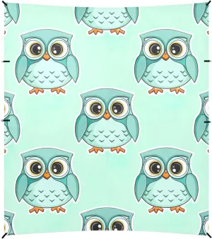 Beach Tent Canopy 9.2 × 10.5 FT Patio Sun Shade Outdoor Cute Cartoon Owls Turquoise Kids Travel Camping Sun Shelter Windproof with Poles Sandbags Easy