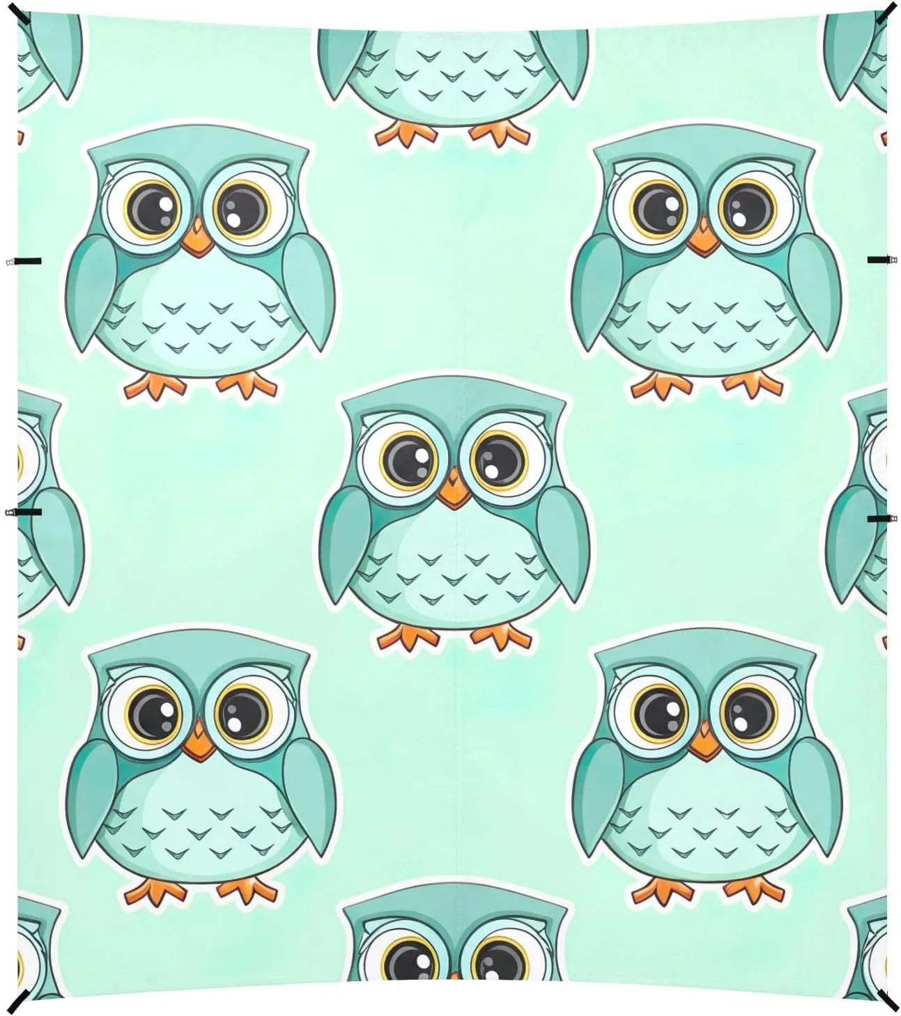Beach Tent Canopy 9.2 × 10.5 FT Patio Sun Shade Outdoor Cute Cartoon Owls Turquoise Kids Travel Camping Sun Shelter Windproof with Poles Sandbags Easy