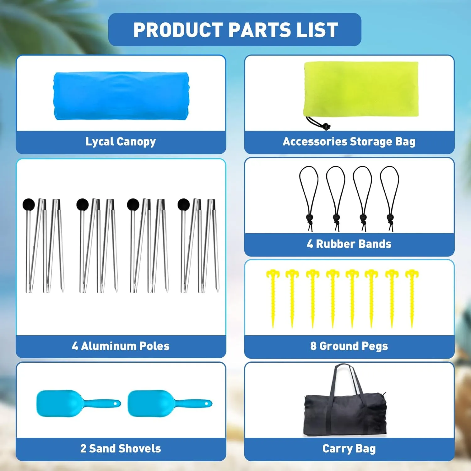Beach Tent Canopy Pop Up Shade 10x10ft Sun Shelter Portable Family UPF50  with 8 Sandbags-2 Sand Shovel-4 Aluminum Poles-Ground Pegs-Carrying Bag for Outdoor Camping Fishing Backyard Picnic