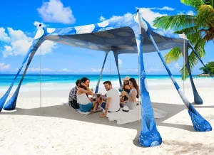 Beach Tent Canopy Pop Up Shade 10x10ft Sun Shelter Portable Family UPF50  with 8 Sandbags-2 Sand Shovel-4 Aluminum Poles-Ground Pegs-Carrying Bag for Outdoor Camping Fishing Backyard Picnic
