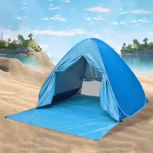 Beach Tent Pop Up Shade with Storage Bag, Portable Outdoor Tent for Camping, Foldable Beach Tent for Babies and Toddlers, Backyard Party, Beach, Park, Fishing, Hiking (Blue Tent with Curtain)