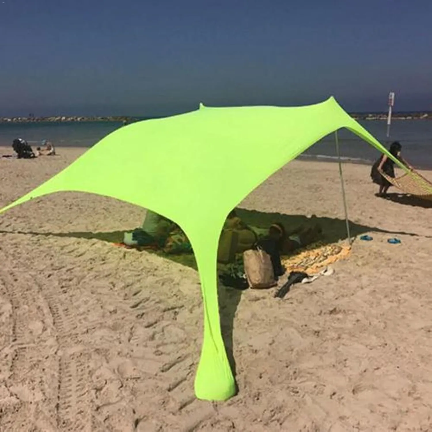 Beach Tent, Sun Protection Awning, Beach Shelter, Portable Sun Canopy Shade Tent, Outdoor UV Resistant Patio Beach Tent with Carrying Travel Bag(Green,210x170x150cm)