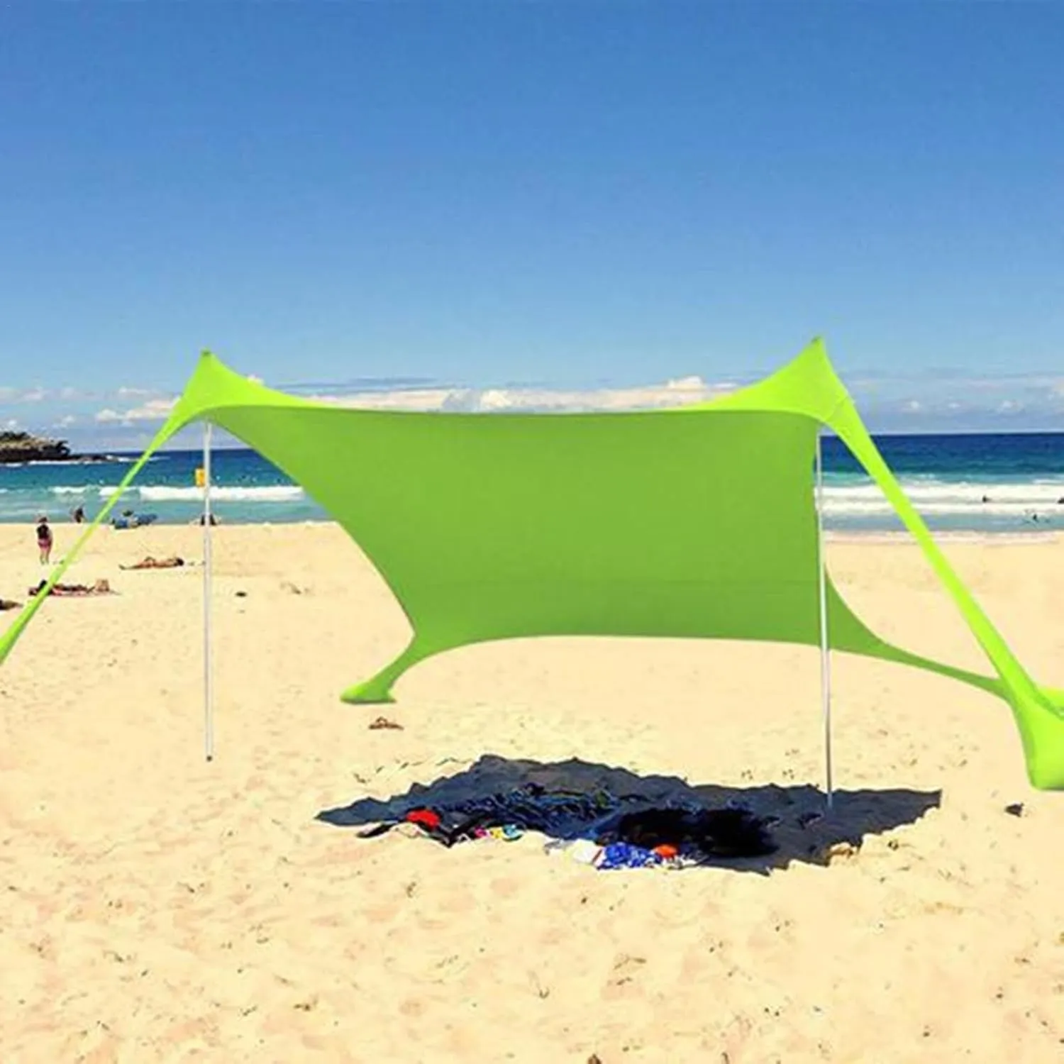 Beach Tent, Sun Protection Awning, Beach Shelter, Portable Sun Canopy Shade Tent, Outdoor UV Resistant Patio Beach Tent with Carrying Travel Bag(Green,210x170x150cm)