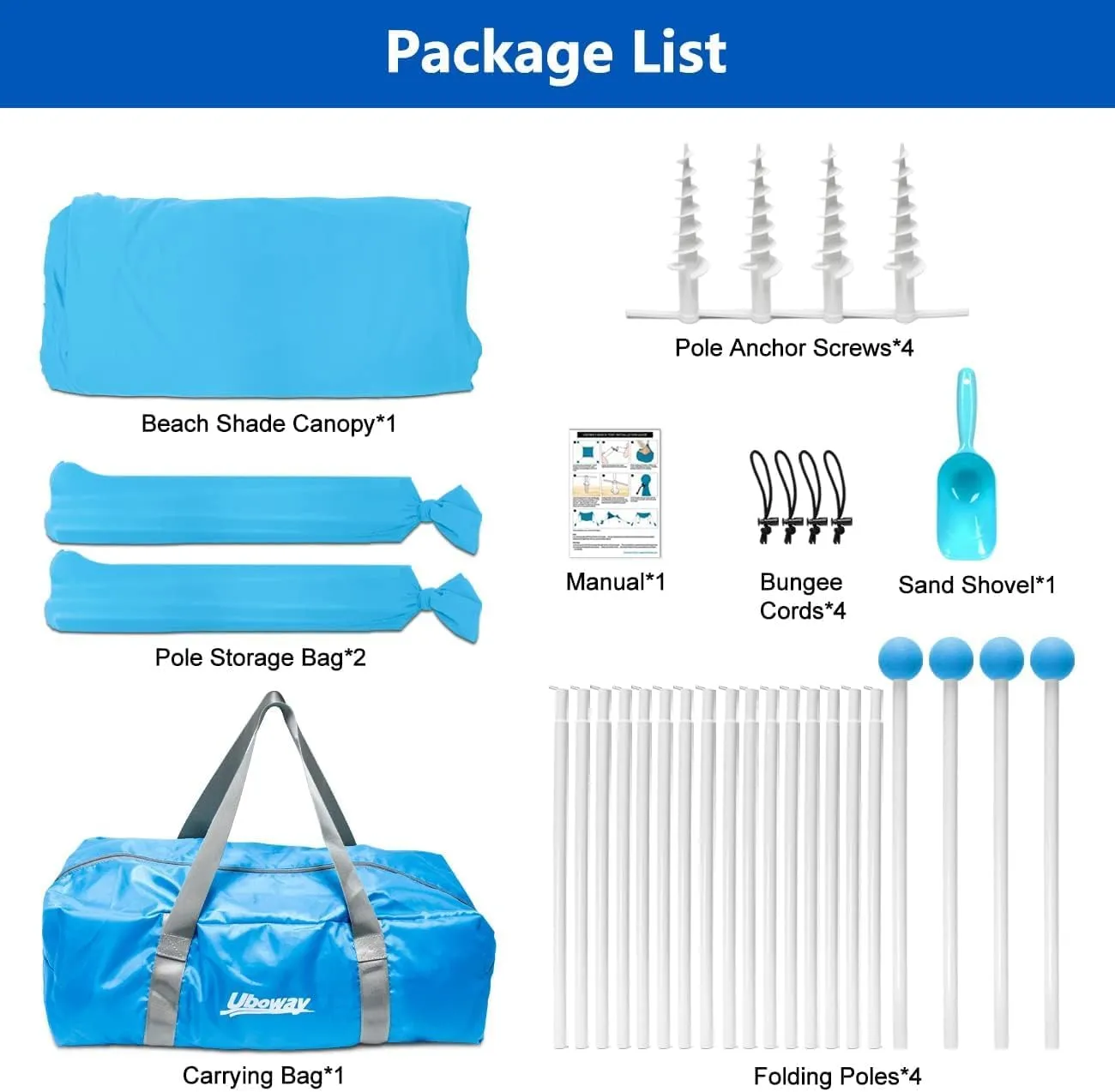 Beach Tent UPF50  With 8 Sandbags, Camping Essentials for 6-12 Persons, Shade Canopy With Stability Poles and Big Ground Pegs, Pop Up Canopy for Picnics, 12X12FT Blue
