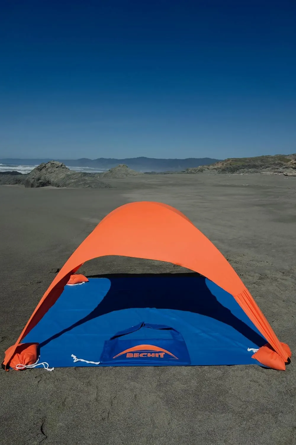 Bechit A Portable Beach Shade/Tent Perfect for Sun Protection and Relaxation. Top and Bottom are Suede Microfiber Beach Towels. Use Either one to Dry Off After Swimming.
