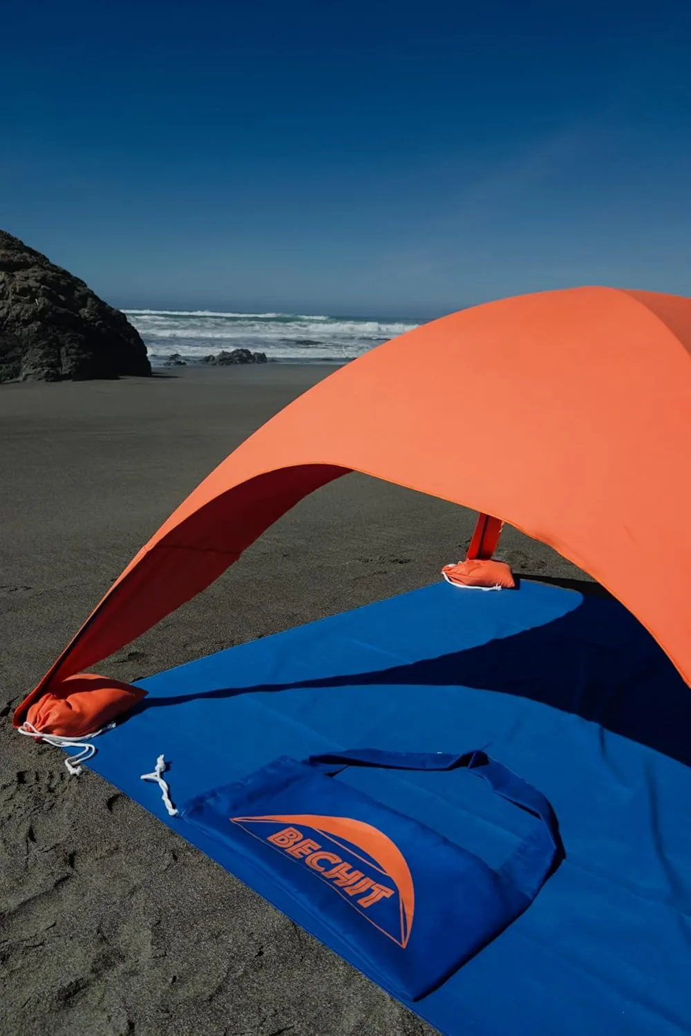Bechit A Portable Beach Shade/Tent Perfect for Sun Protection and Relaxation. Top and Bottom are Suede Microfiber Beach Towels. Use Either one to Dry Off After Swimming.